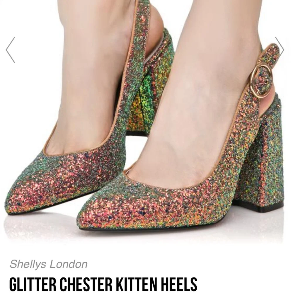 🎉HP🎉Shelly London Peacock Glitter Heels - Picture 11 of 16